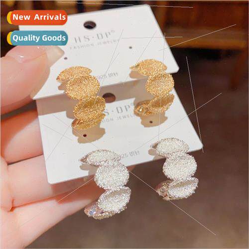 Fashion metal frosted C earrings female s925 silver pin simp