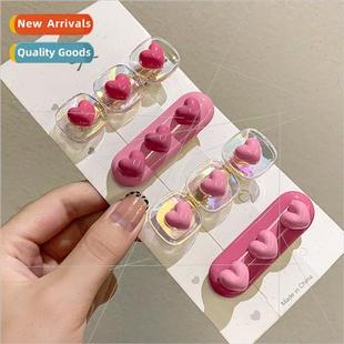 Pink heart hair clips girl sweet bow bangs clip niche broken