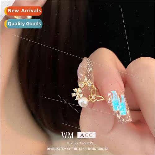 lver needle zirconia hollow butterfly flower pearl earrings