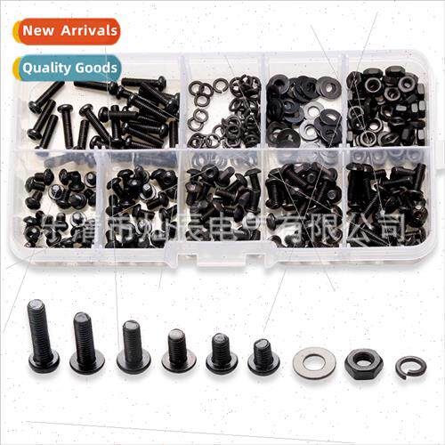 300PCS Anti-loosening bolts nuts flat washers black Hexagon