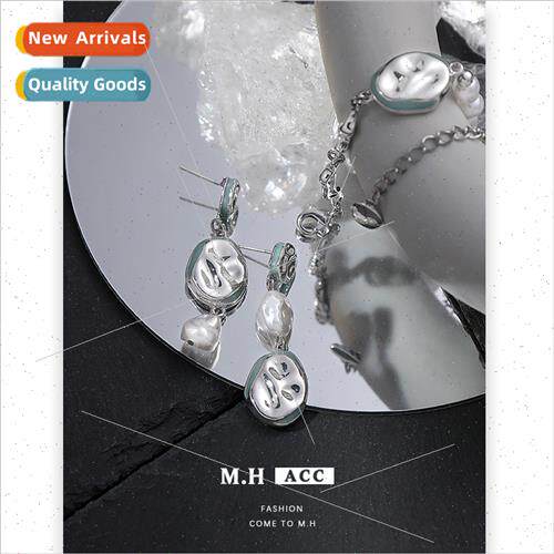 Korea baroque resin pearl earrings female asymmetric 925 sil