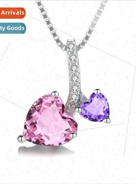 S925 lver Pendant Pink Zirconia Setting Pendant Heart to Hea