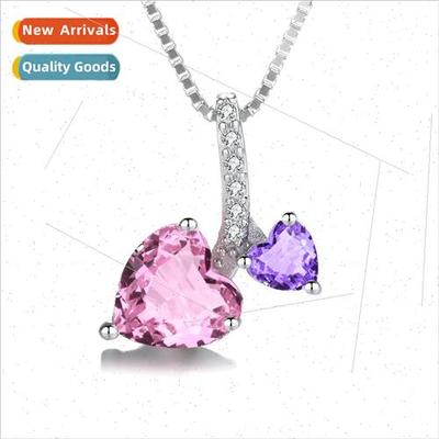 S925 lver Pendant Pink Zirconia Setting Pendant Heart to Hea