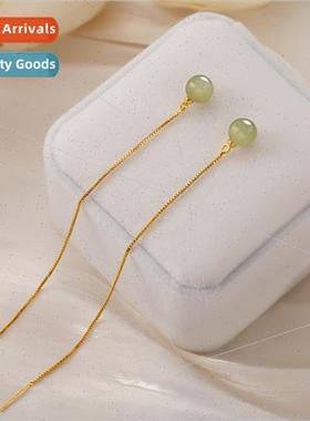 Hotan jade round beads earwire female 2022 new tide trans be