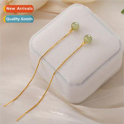 Hotan jade round beads earwire female 2022 new tide trans be