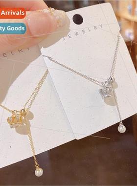 Korea new necklace niche small crown tassel necklace collarb