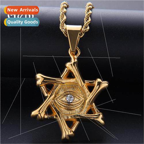 Men Women  Stainless Steel Star David Pendant Rhinestone Eye