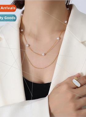 Europe imation pearl double layer tanium steel ins tide neck