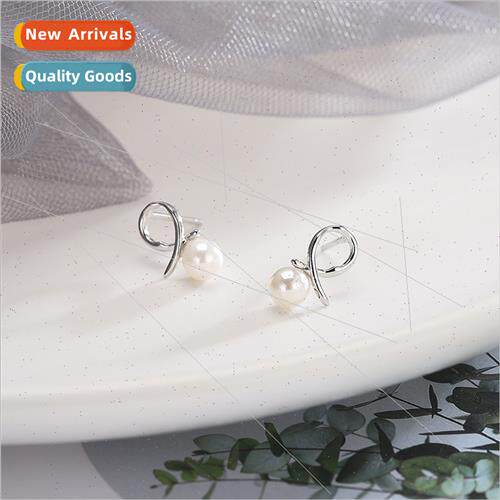 Bow tie pearl earrings Korea short S925 silver fashion simpl