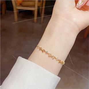 bow fashion delicate simple che ins zirconia three bracelet