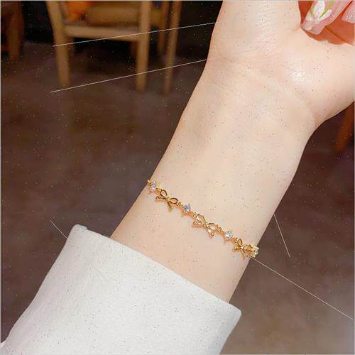 che delicate three bow zirconia bracelet ins simple fashion
