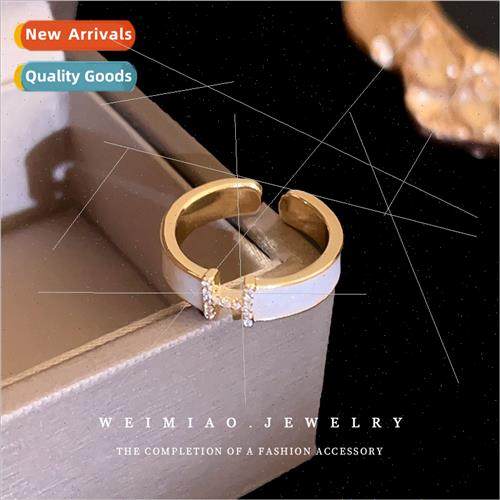 Electroplating drip oil zirconia letter H open ring fashion