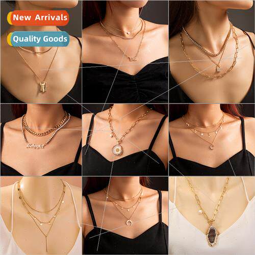 ins small many layers wear necklace female fashion nd moon s
