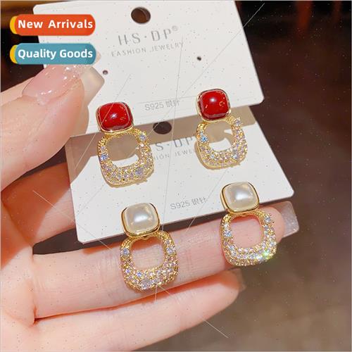 Fashion diamond pearl earrings s925 silver needle exquise sw