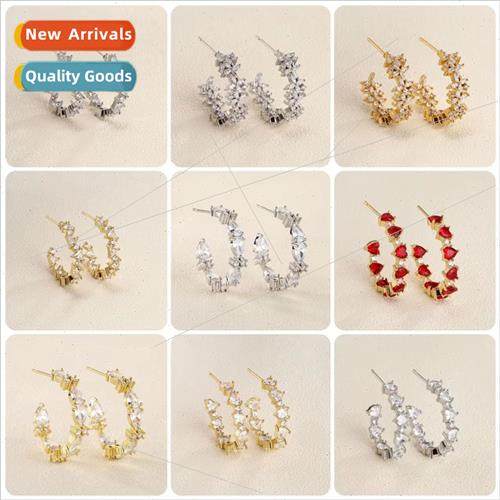 C-shaped earrings geometric triangle patchwork copper set zi