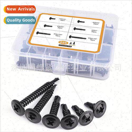 225PCS Black Stainless Steel Large Flat Head Drill Head Scre