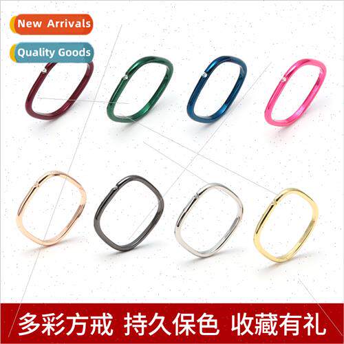 Copper inlaid zirconium small square ring female colorful co
