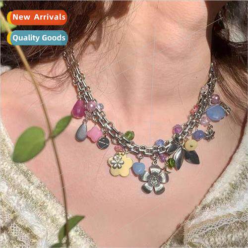 New flowers leaves necklace colorful fashion summer glaze sw