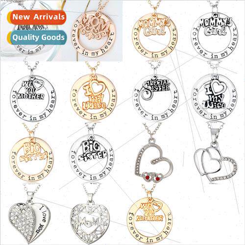 Fashion Popular Round Frame Engraved Letters Pendant Necklac