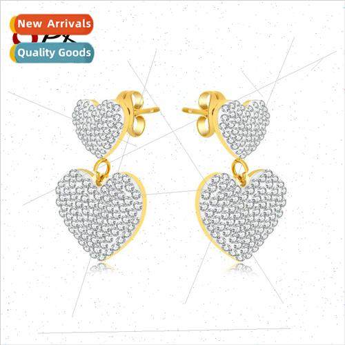 Europe fashion full diamond love heart earrings match stainl