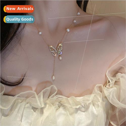 Plated zirconia butterfly necklace French retro fashion hund