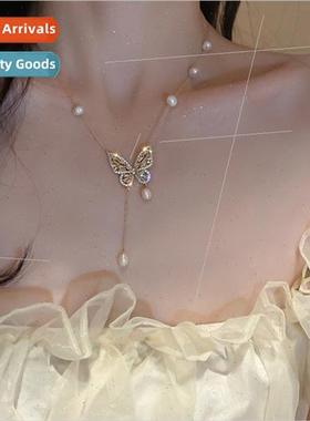 Plated zirconia butterfly necklace French retro fashion hund