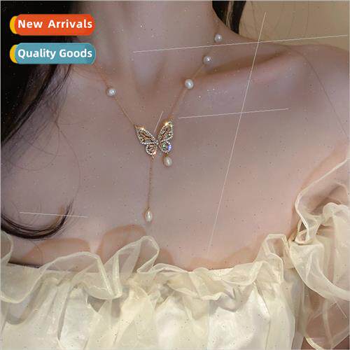 Plated zirconia butterfly necklace French retro fashion hund