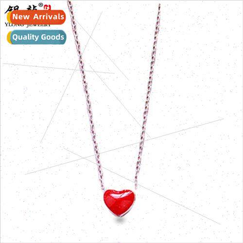 Love heart red drip glaze S925 silver necklace female fresh