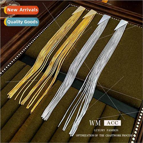 silver Pin Triangle Tassel Earrings Metal Earrings