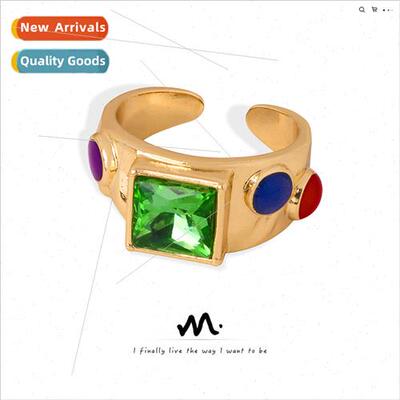Europe new fashion copper retro gold square wh zirconia natu