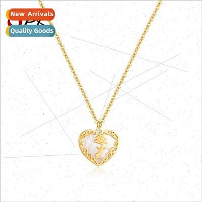 ins fashion love heart zirconia rose tanium steel collarbone