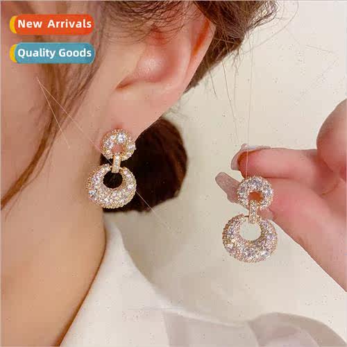 Fashion super sparkling full diamond double circle earrings