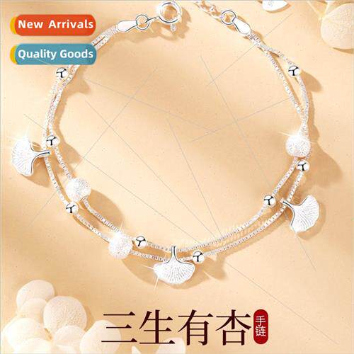 999 lver Three ves Wh Apricot Bracelet Women Leaf Double Lay