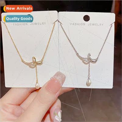 Summer new exquise sweet bow tassel necklace simple necklace