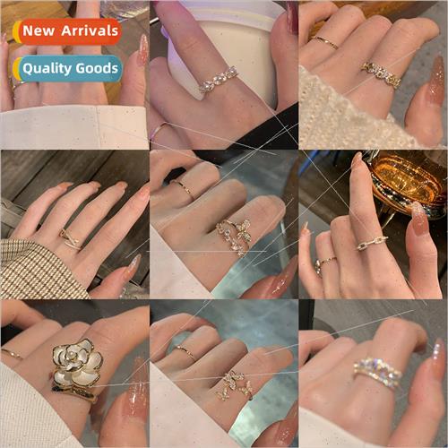 ins tide open ring female Korea simple pearl zirconia finger