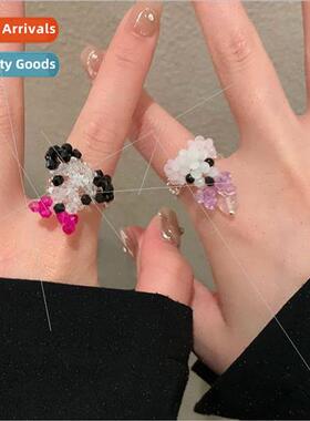 Colorful Crystal Beaded Ring Female Summer Childish Cute che