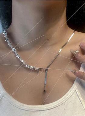 che broken silver shaped pearl patchwork necklace women simp