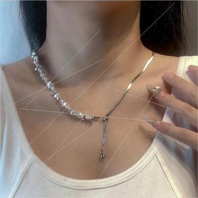 che broken silver shaped pearl patchwork necklace women simp