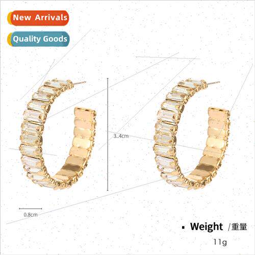 2023 S925 silver pin C-shaped clip diamond earrings female E