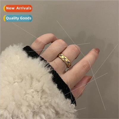Korea industrial vintage old diamond lattice ring women nich