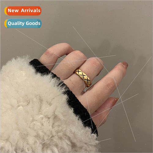 Korea industrial vintage old diamond lattice ring women nich