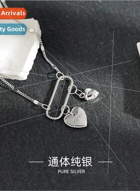 925 lver Plated French Pin Heart Necklace che Monogrammed Lo