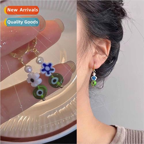 Art breath elements handmade glass glaze earrings female Fre