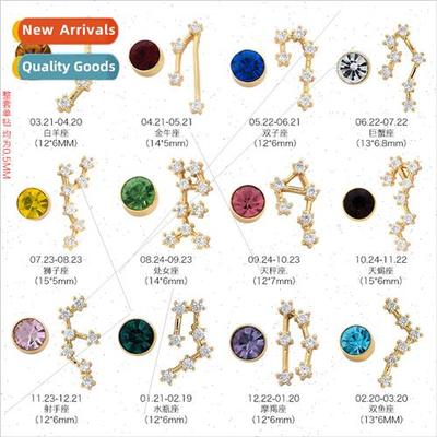 s925 silver needle 12 constellations birthstone earrings twe