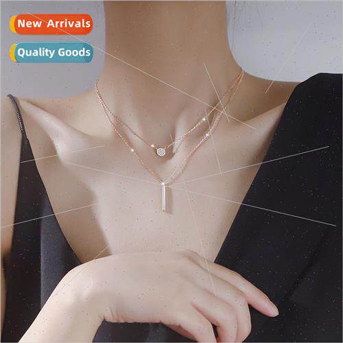 Square bar flash diamond double layer necklace women 2022 ne