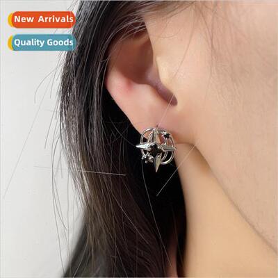 Black Zirconia Cross Quad Mane Star Stud Earrings Wind Gangs