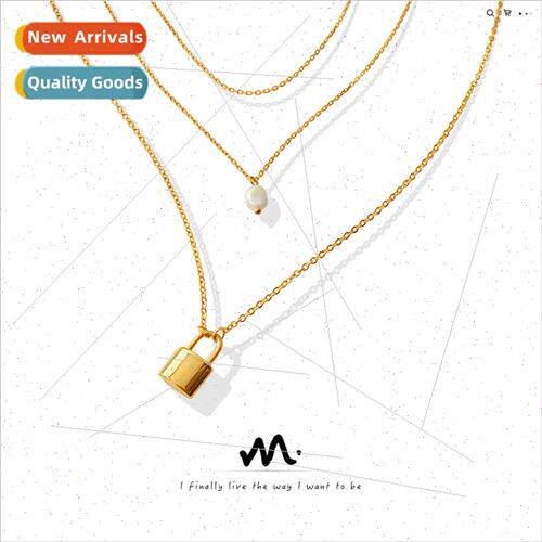 French ins fashion versatile necklace lock head pearl three