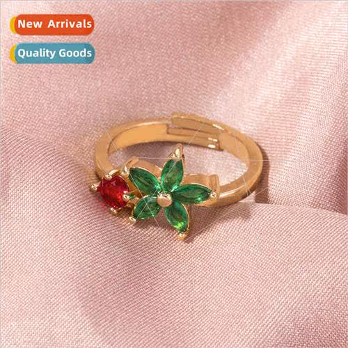 gold 5 petals flower hset zirconia open ring summer fresh co