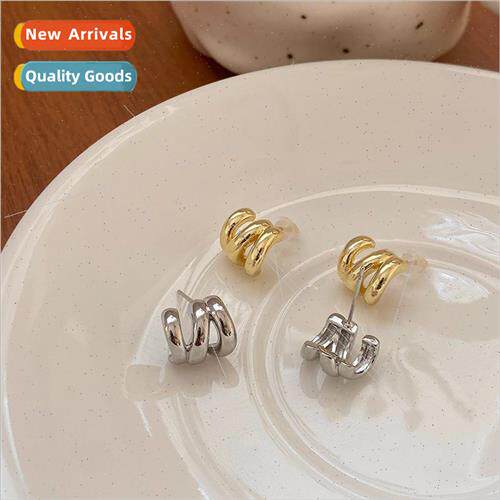 Wavy metal geometric earrings female ins cold wind niche ear