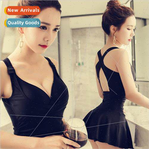 Black steel support swimsu female conservative ladies skirt